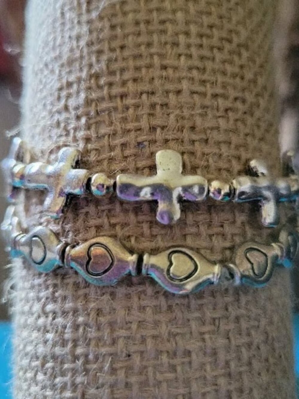 Delicate Silver Cross and Hearts Statement Bracelets